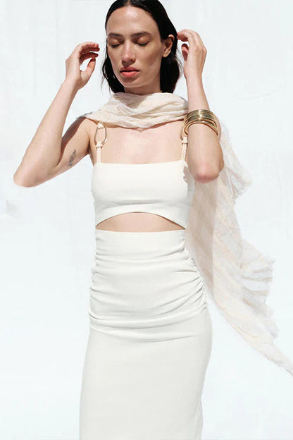 Chic Solid Color Backless Twist Cami Bodycon Maxi Dress