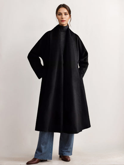 Burgundy Wool Cashmere Blend Wrap Coat For Woman Lapel Elegant Belted Double-Faced Winter Outerwear 2026