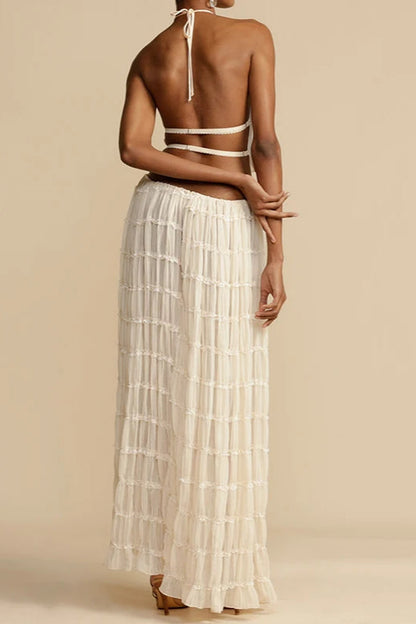 Ruched Halter Cami & Maxi Skirt Boho Dress
