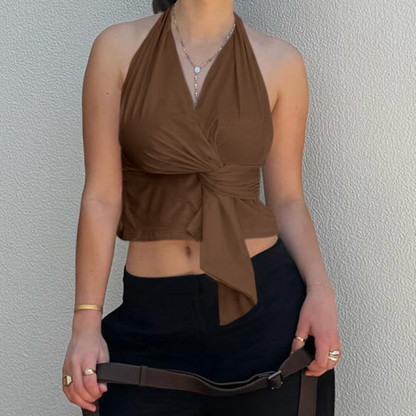 Halter v neck ruched backless top