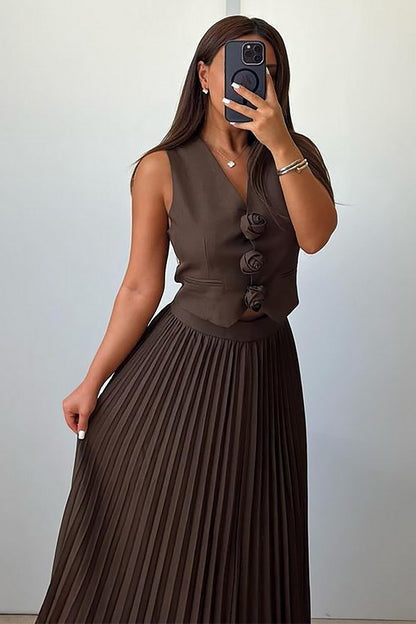 Madeline Rosette Pleated Skirt Set