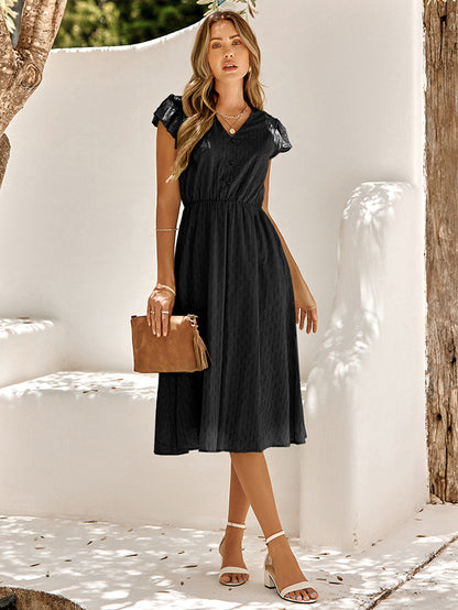 Casual V-Neck Short Sleeves Midi Dress