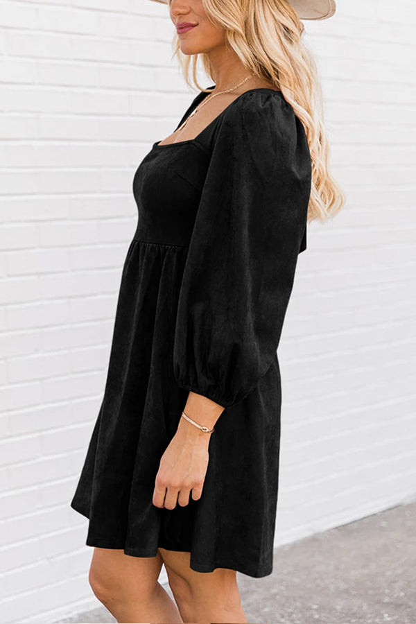 Washed Square Neck High Waist Flared Short Dress