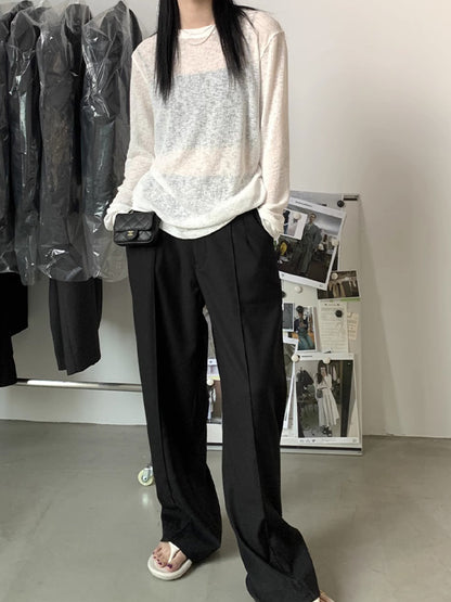 Plain Crewneck Casual Thin Long Sleeve Knits