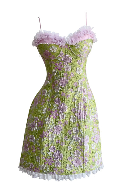 Jacob Green Flower Lace Slip Dress