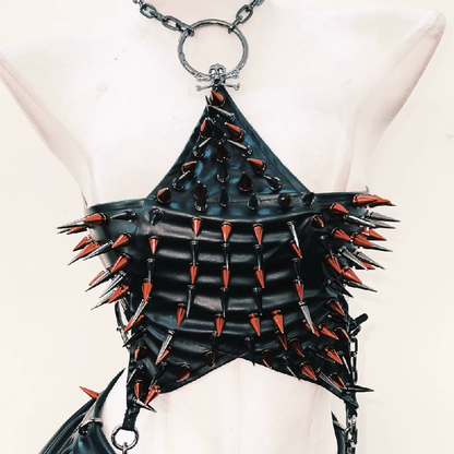 Halter metal chain o ring rivet applique mini skirt set