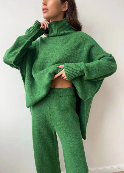 Bold Comfort - Oversized Knit Turtleneck and Pants Set