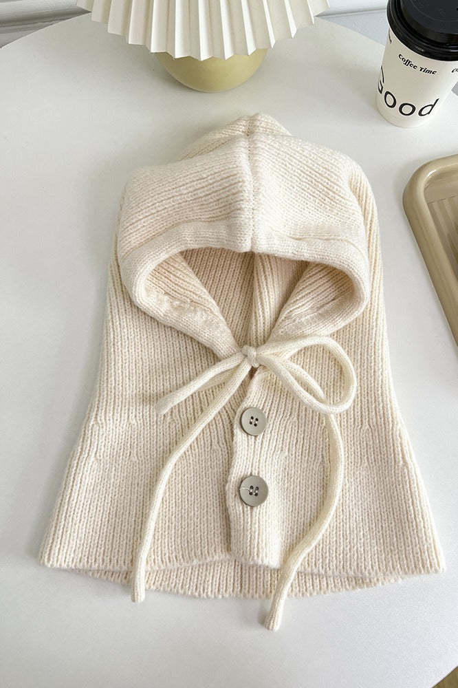 Thermal Knit Face Cover Hooded Scarf Hat