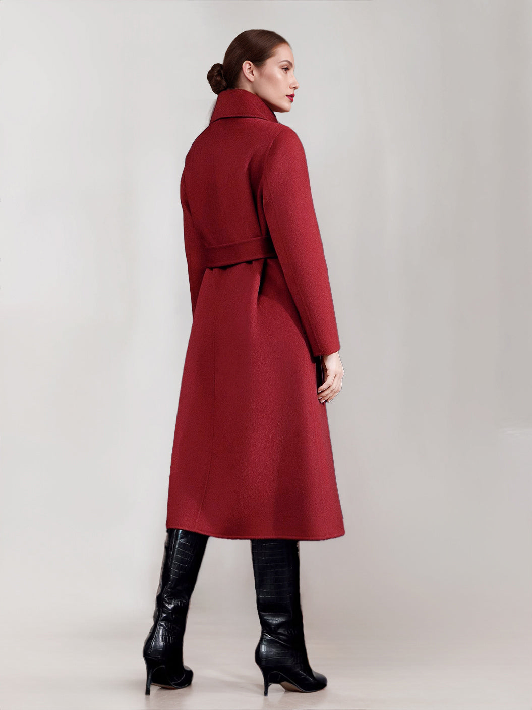 Wool Cashmere Blend Coat For Woman Winter Red Belted Double-Faced Wrap Outerwear 2026