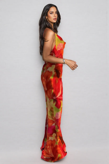 Jessly Printed Strapless High-Slit Maxi Dress