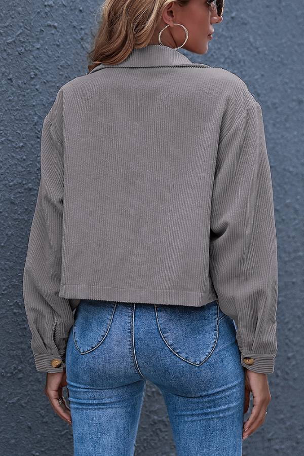 Flap Pockets Turn Down Collar Corduroy Shacket