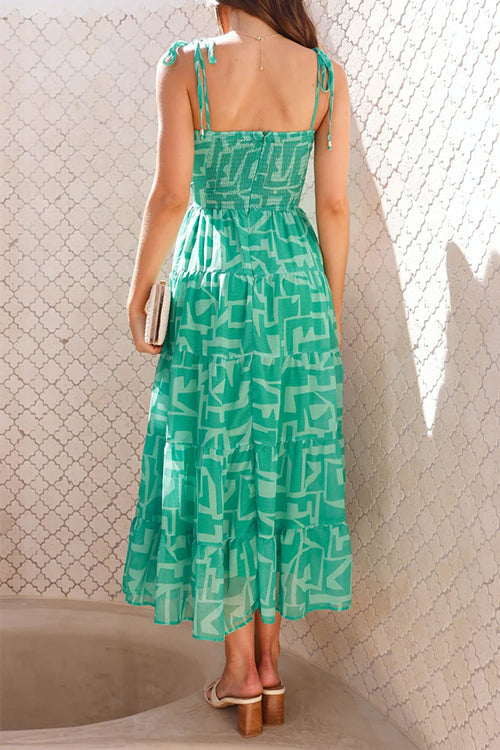 Tie Shoulder Twist Front Printed Midi Cami Dress