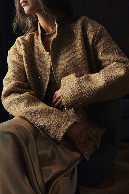 Sequin Stand Collar Pocket Jacket