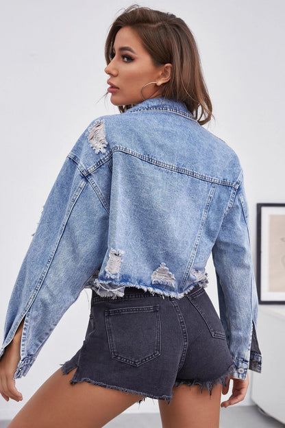 Frayed Distressed Denim Coat