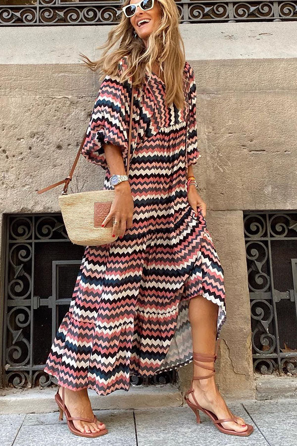 Puff Sleeve Tiered Midi Dress