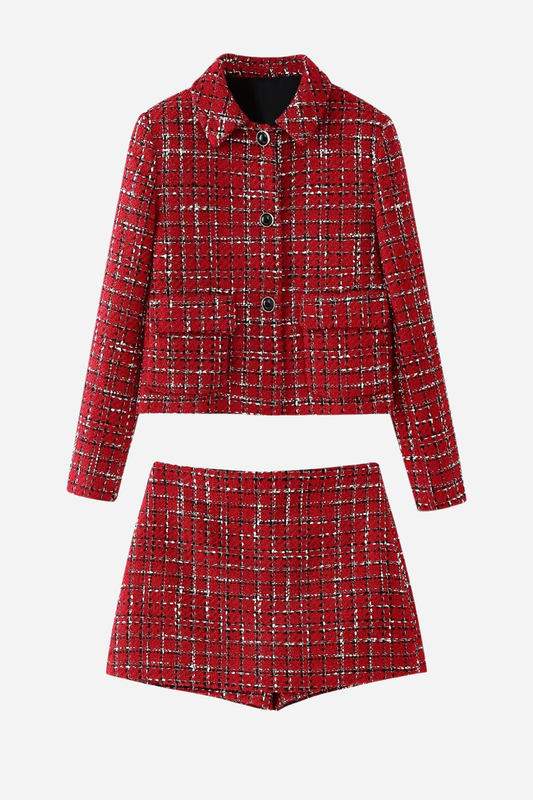 Lapel Textured Jacket Tweed Set