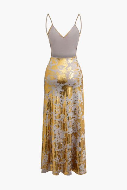 Julie Metallic Print Spaghetti Strap Maxi Dress