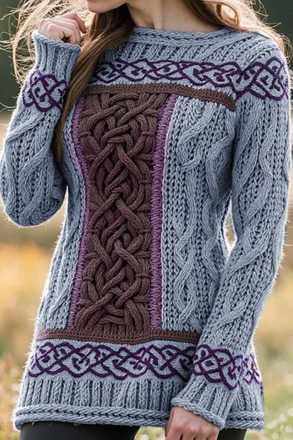Women's Irish Celtic Knotted Contrast Jacquard Sweater