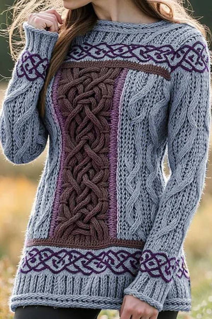 Women's Irish Celtic Knotted Contrast Jacquard Sweater