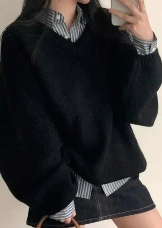 Cozy V-neck Loose Knit Pullover