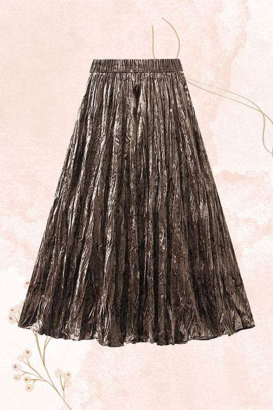 High-waisted A-line versatile mid-length slimming pleated skirt