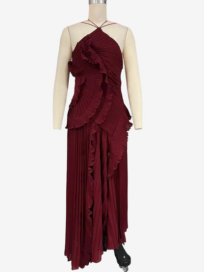 Halter Neck Ruffled Chiffon Maxi Gown With Irregular Hem For Special Events 2026