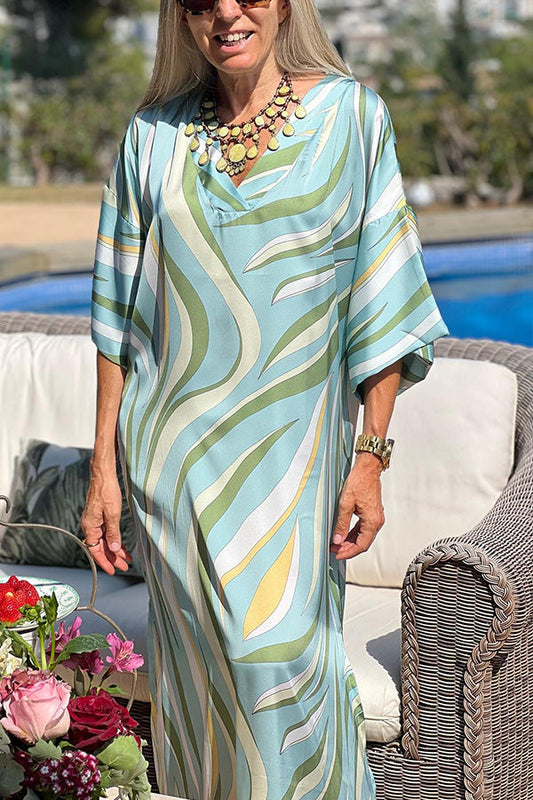 Green Petal Sleeve V-Neck Fashion Dress