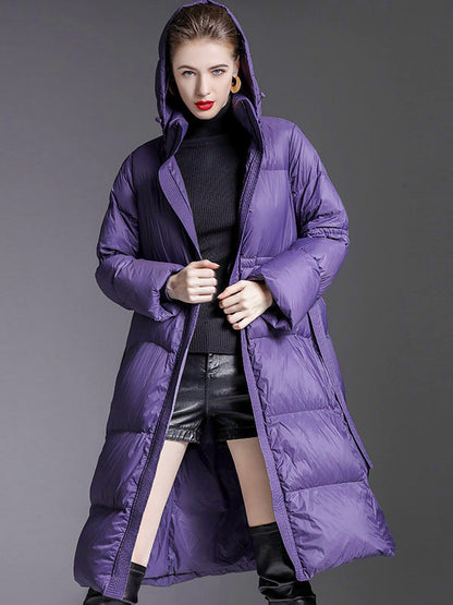 Hooded Down Coat Purple Long Puffer Winter Outerwear For Women