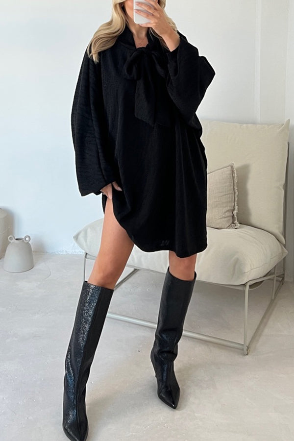 DEMI GOLD METALLIC BOW NECK SHIRT DRESS