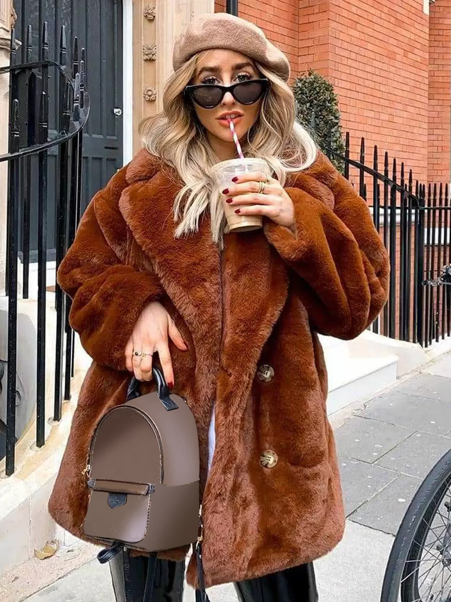 Faux Fur Coat Notched Lapel Winter Chic Eco-friendly Long Jacket For Women 2026