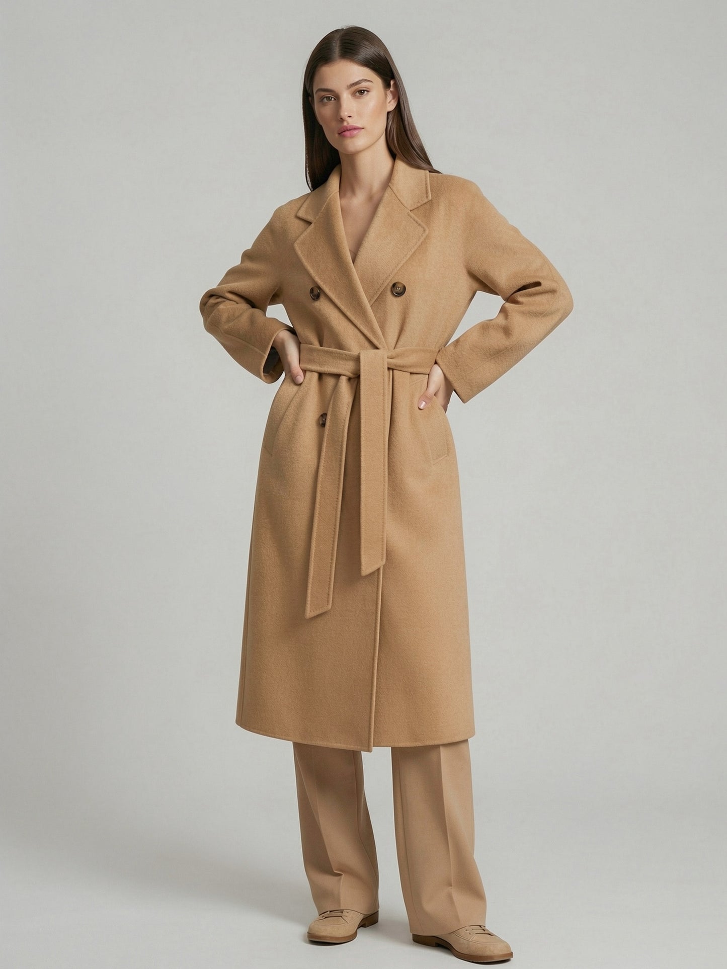Wool Cashmere Blend Vintage A-line Coat With Classic Lapel And Belt For Women 2026