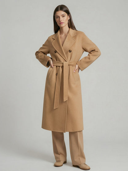 Wool Cashmere Blend Vintage A-line Coat With Classic Lapel And Belt For Women 2026