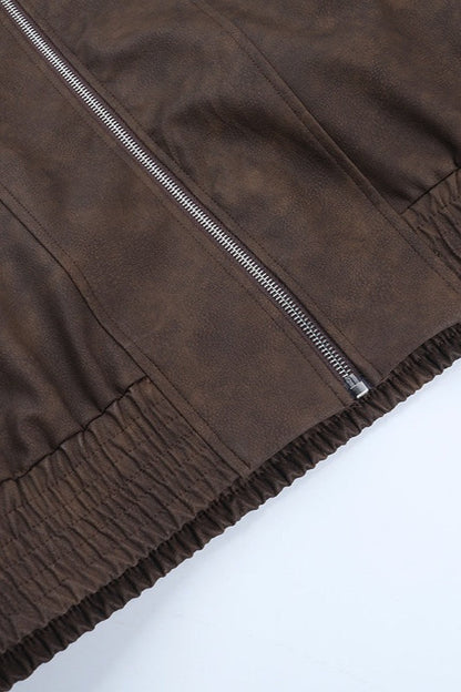 Brown Print Stand Collar Jacket