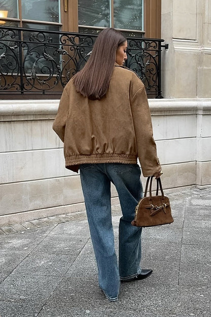 Vintage Khaki Suede Collar Jacket