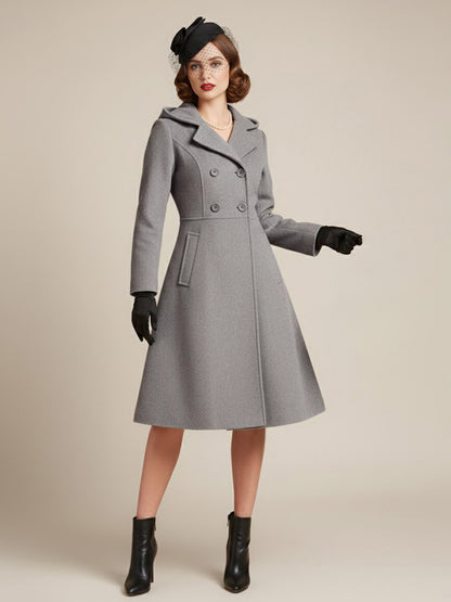 Vintage Hooded A-line Double-breasted Woolen Midi Coat For Women 2026