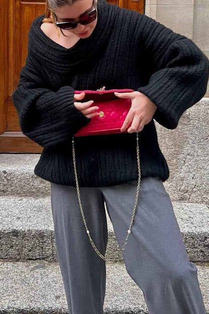 Fashionable Irregular Collar Loose Casual Knitted Sweater