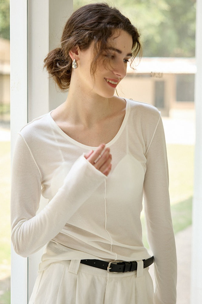 Tencel Wool Blend Round Neck Knit Top