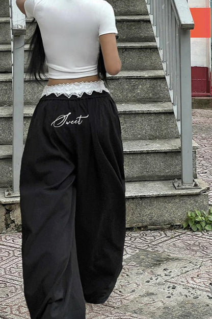 Street Style Lace-Panel Cargo Pant