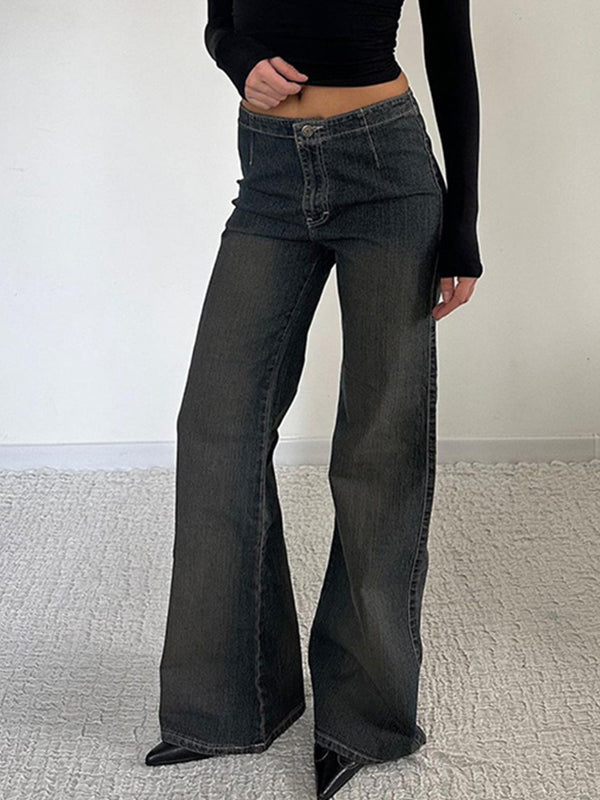 Blue Vintage Pleated Fashionable Simplicity Flare Jeans