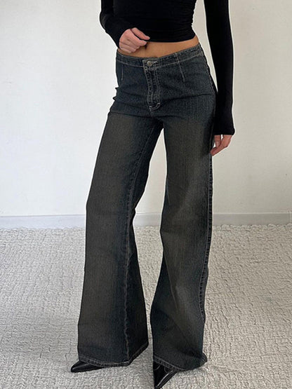 Blue Vintage Pleated Fashionable Simplicity Flare Jeans