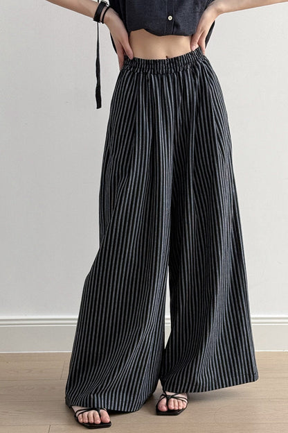 Striped High Waisted Wide Leg Straight Pants