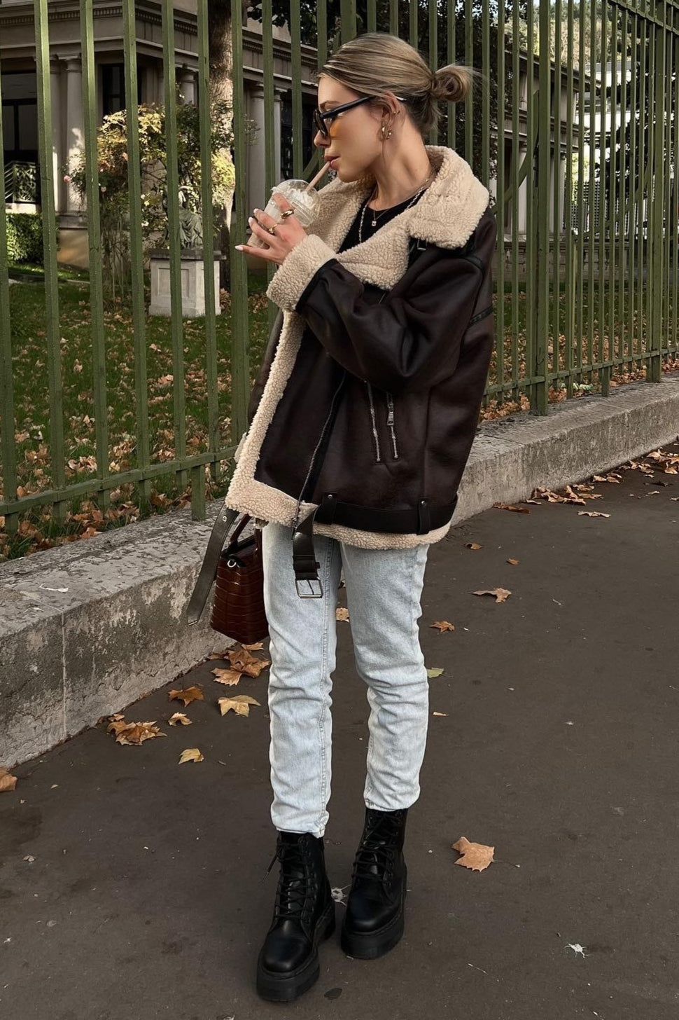 Multi-Zip Faux Shearling Longline Jacket