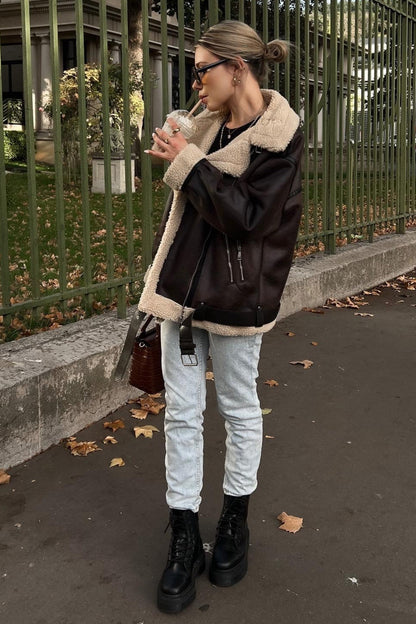 Multi-Zip Faux Shearling Longline Jacket