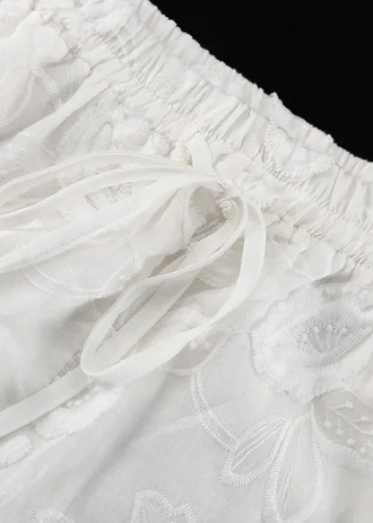 Floral Breeze - Sheer Embroidered Shirt & High-Waist Shorts Set