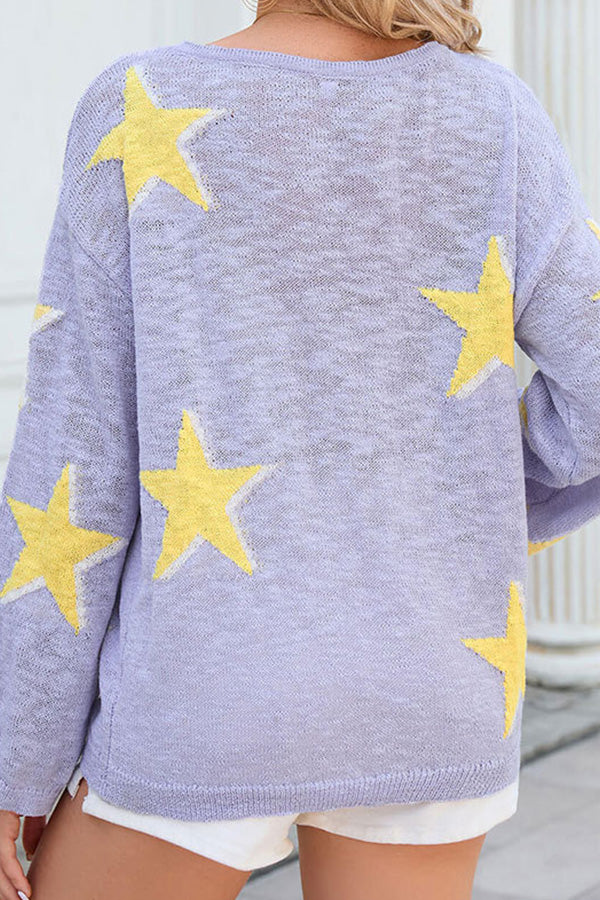 women's five-pointed star knitted long sleeve sweater