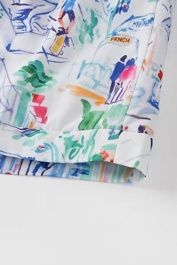 Graffiti Print Cotton Shorts Set