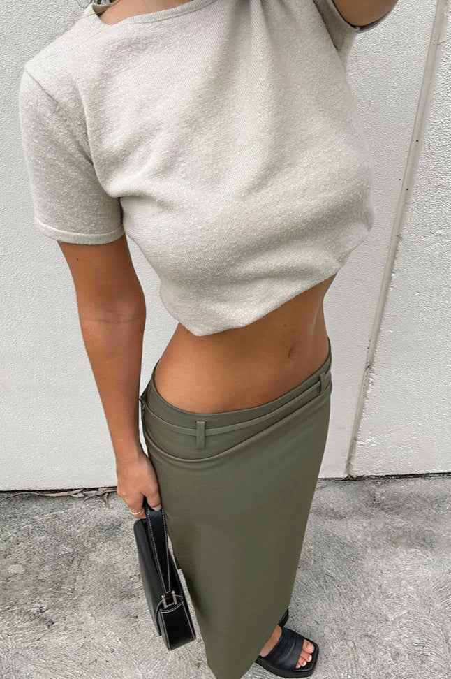 French Style Green High Waist Straight Midi Skirt