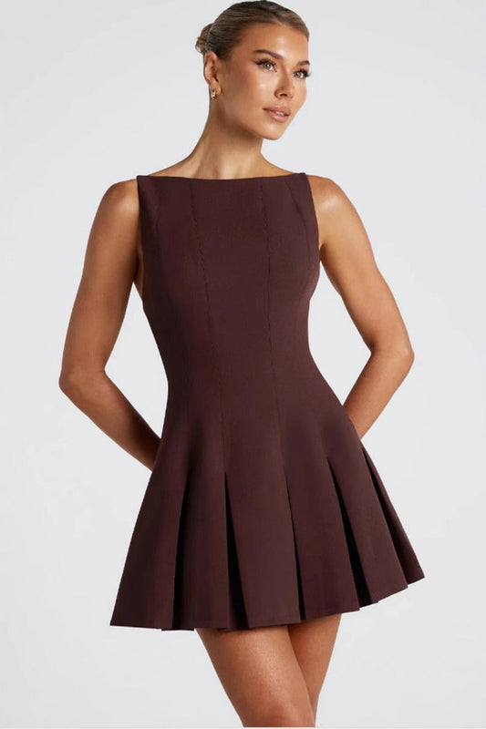 Solid Color Wide Hem Sleeveless Cocktail Dress