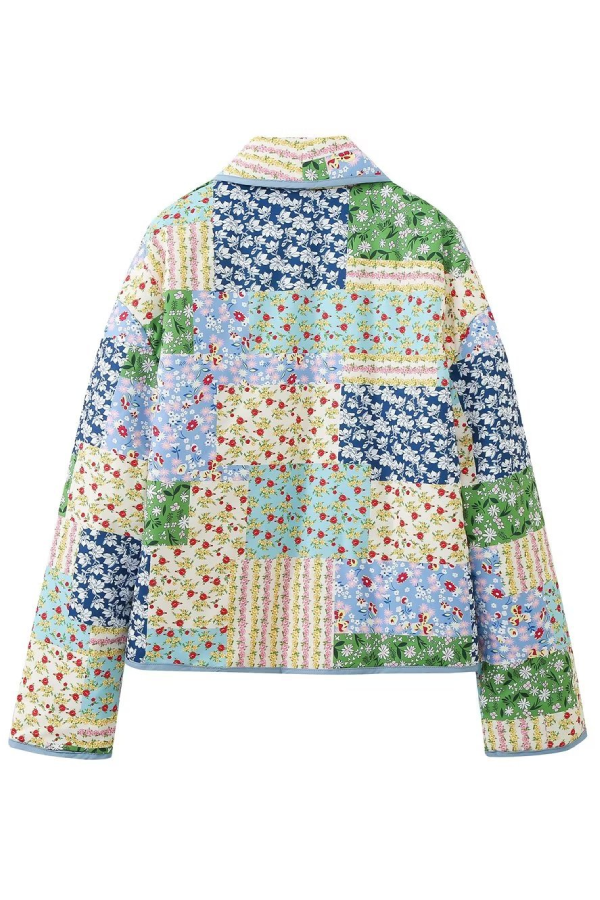 Printed Quilted Short Contrast Color Cotton Coat