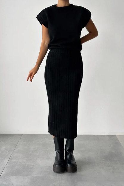 Sleeveless Vest + Knitted Skirt Two-piece Set